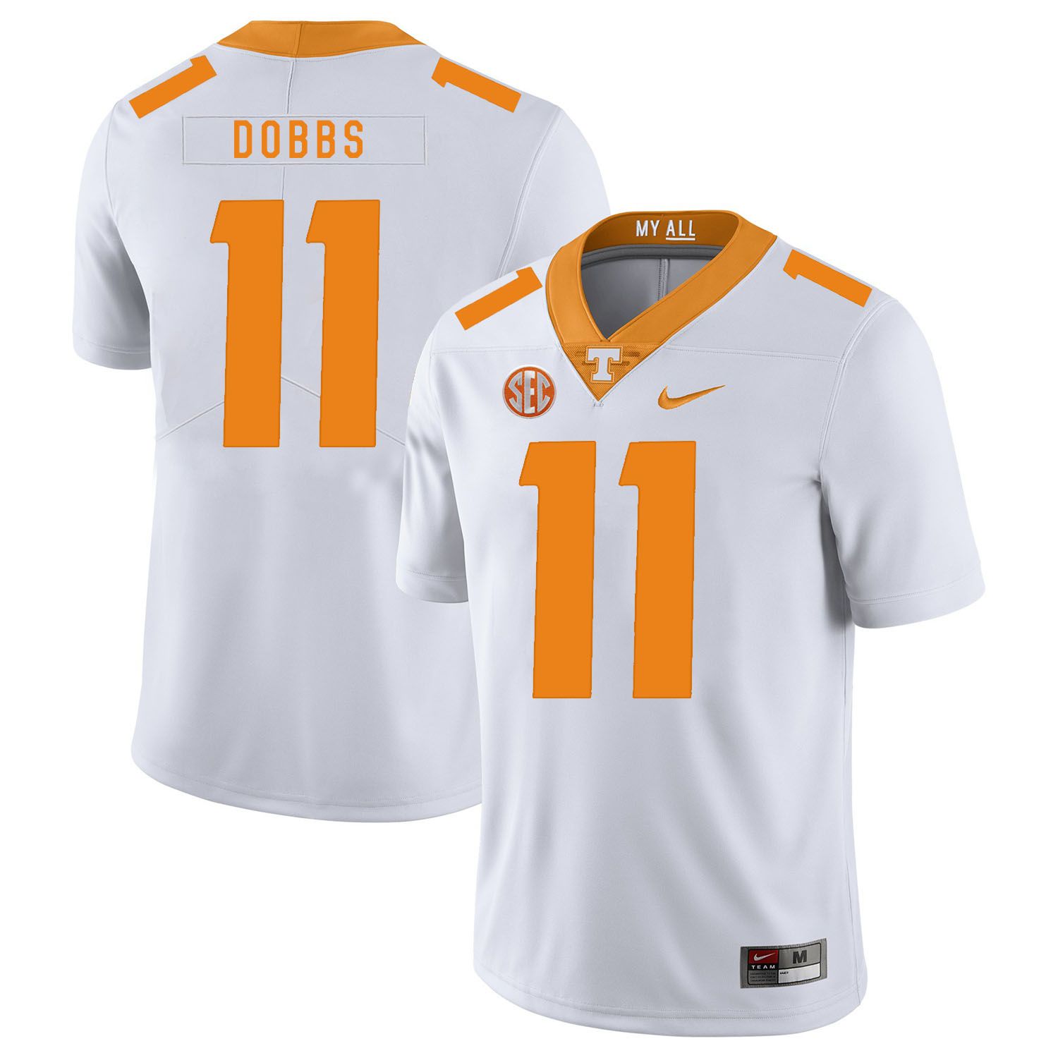 Men Tennessee Volunteers 11 Dobbs White Customized NCAA Jerseys